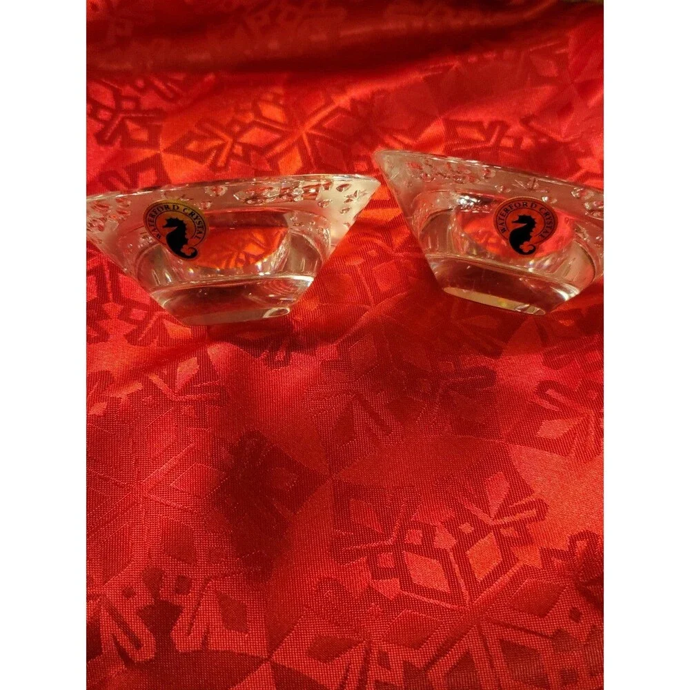 Waterford Crystal Christmas Snowman Tea Light Votives Candle Holder Set of 2